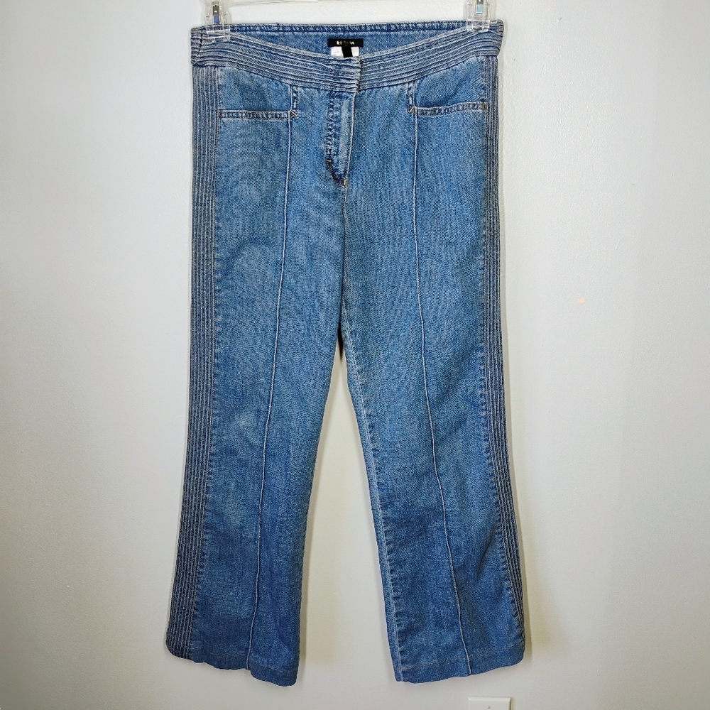 Escada Y2K Cropped Jeans Womens 38 US 6/8 Blue Pintuck Retro Medium‎ Wash